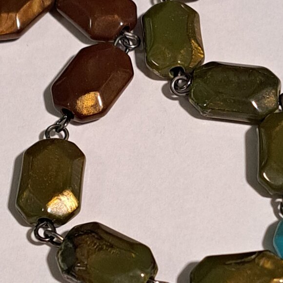 blue turqoise brown gold long necklace - Picture 7 of 7